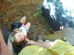 Young blonde bombshell tricked into outdoor sex